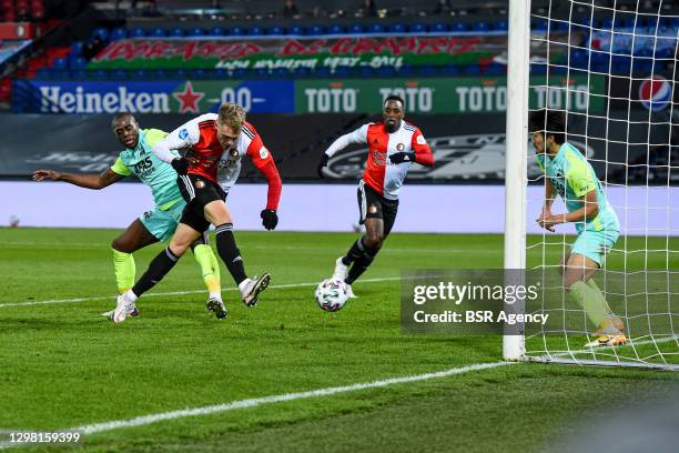 Bruno Martins Indi of AZ, Nicolai Jorgensen of Feyenoord scoring the first goal of his team during the Dutch Eredivisie match between Feyenoord and...