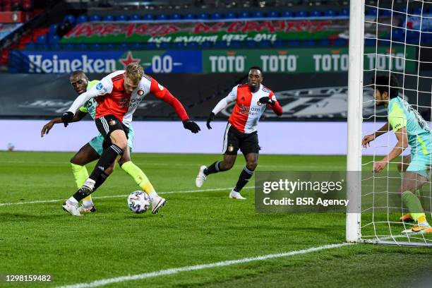 Bruno Martins Indi of AZ, Nicolai Jorgensen of Feyenoord scoring the first goal of his team during the Dutch Eredivisie match between Feyenoord and...