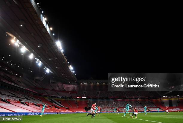 General view of play as Mohamed Salah of Liverpool is challenged by Fred of Manchester United during The Emirates FA Cup Fourth Round match between...