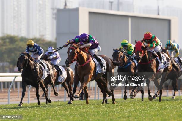 Jockey Blake Shinn riding Excellent Proposal wins the Race 8 Hong Kong Classic Mile at Sha Tin Racecourse on January 24, 2021 in Hong Kong.