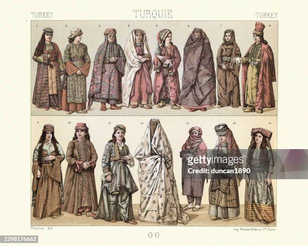 traditionelle mode des osmanischen reiches, frauen urban und indoor-kostüme - kurdish woman stock-grafiken, -clipart, -cartoons und -symbole