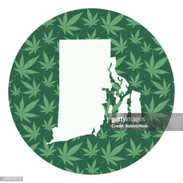 rhode island marijuana leaves round map - rhode island vector stock illustrations