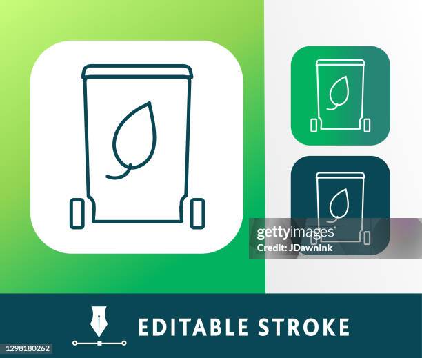 compost bin on wheels line art icon - compost bin stock illustrations