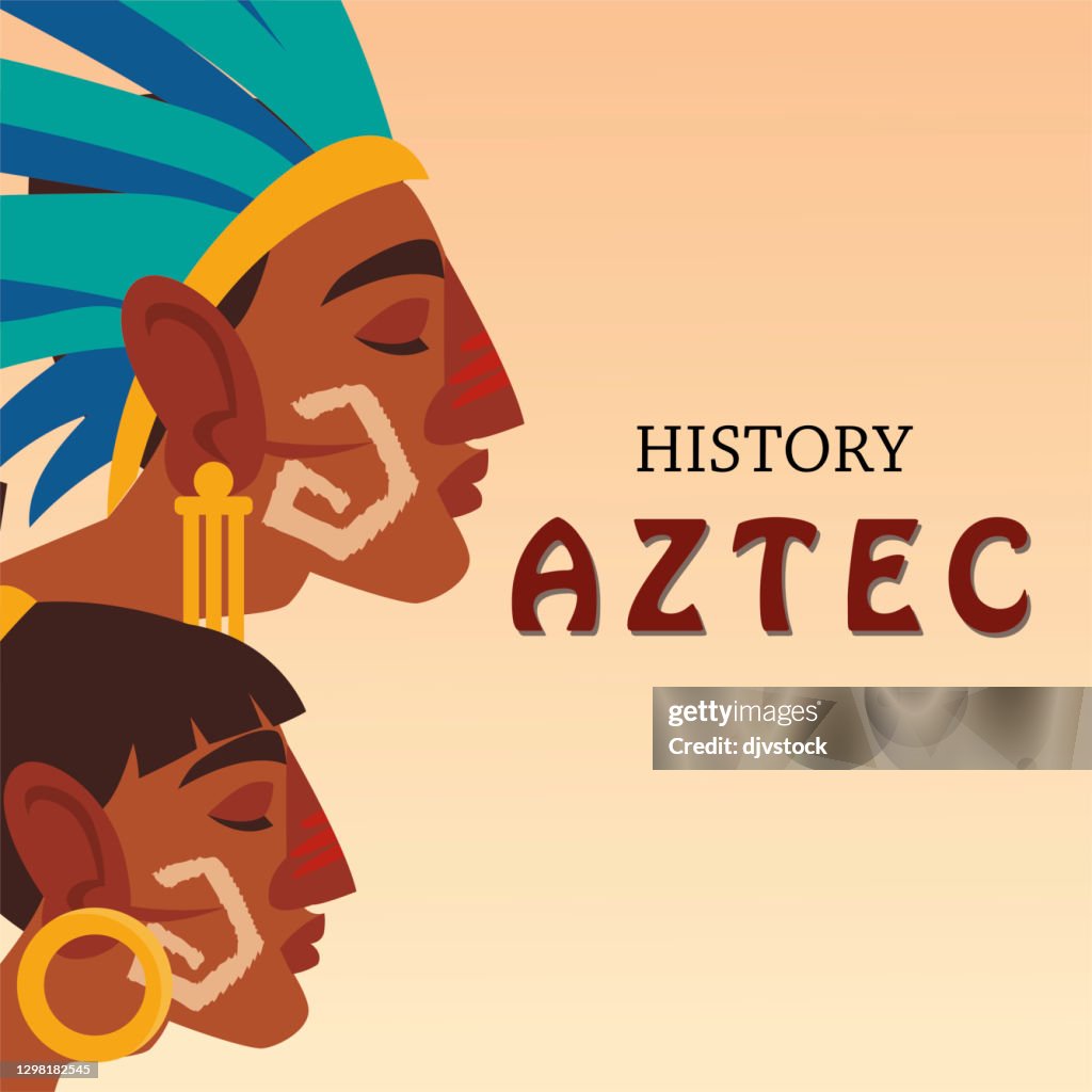 Aztec Men Text Warrior Men Profile Characters History Aztec Poster High-Res Vector ...
