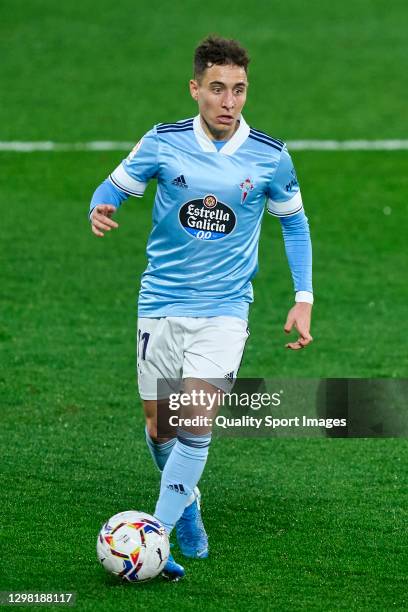 Emre Mor of Celta de Vigo in action during the La Liga Santander match between RC Celta and SD Eibar at Abanca Balaidos stadium on January 24, 2021...