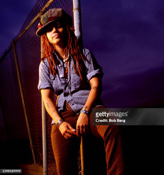 American singer-songwriter, musician, record producer and lead vocalist Linda Perry of the American alternative rock band 4 Non Blondes poses for a...