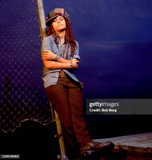 American singer-songwriter, musician, record producer and lead vocalist Linda Perry of the American alternative rock band 4 Non Blondes poses for a...