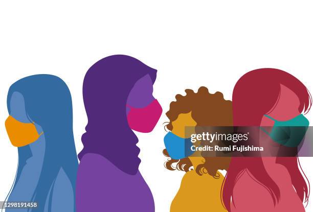ilustrações de stock, clip art, desenhos animados e ícones de women united against covid-19 - hijab