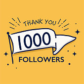 1000 followers thank you illustration with flag