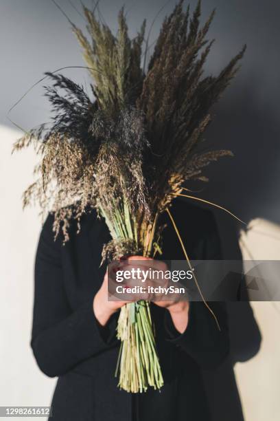 young women and a bouquet of reeds - lithuania woman stock pictures, royalty-free photos & images