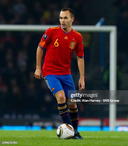 V SPAIN .HAMPDEN - GLASGOW.Andres Iniesta in action for Spain