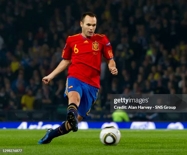 V SPAIN .HAMPDEN - GLASGOW.Andres Iniesta in action for Spain