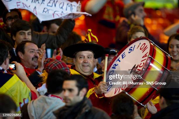 V SPAIN .HAMPDEN - GLASGOW.The Spain fans seem in high spirits before the match