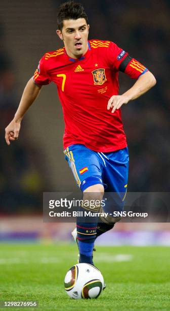 V SPAIN .HAMPDEN - GLASGOW.David Villa in action for Spain