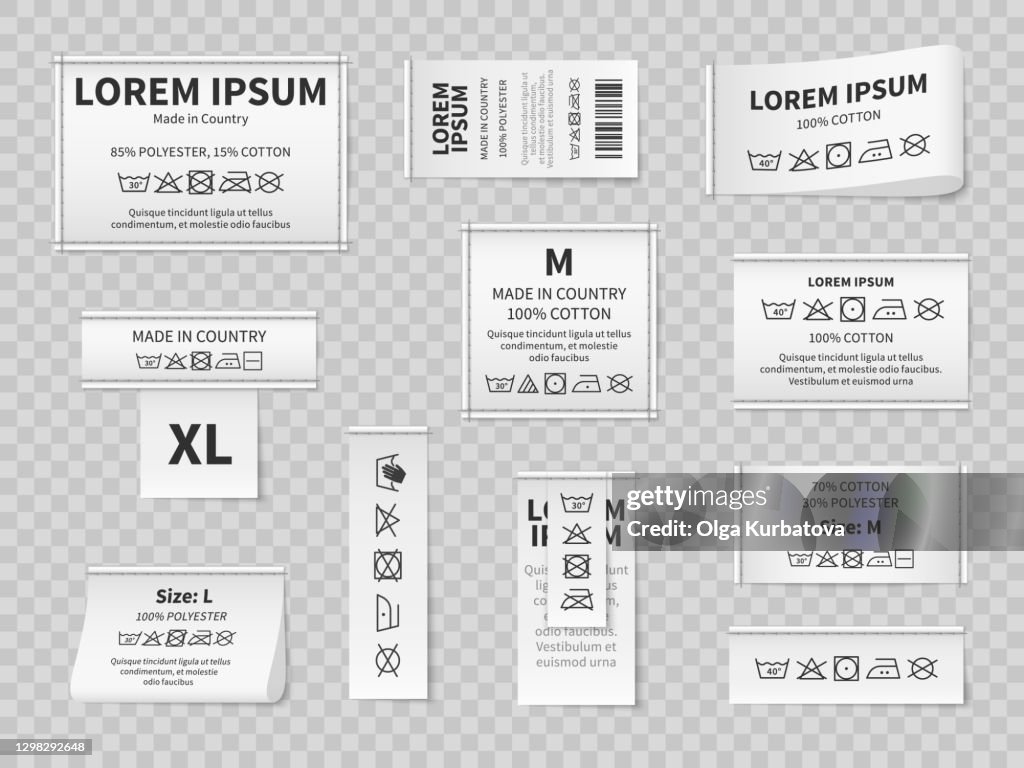 Laundry White Labels Textile Care Instructions Tags Cotton Clothes ...