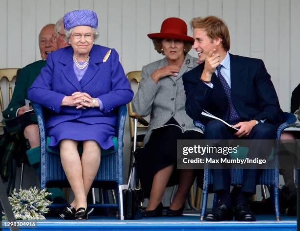 Queen Elizabeth II and Prince William attend the 2005 Braemar Highland Gathering at The Princess Royal and Duke of Fife Memorial Park on September 3,...