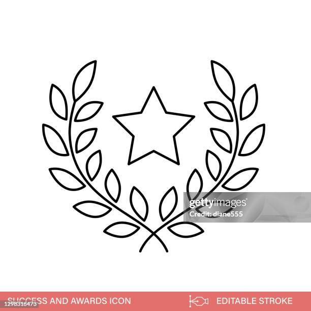 laurel wreath thin line icon with editable strokes - win prize clipart stock illustrations