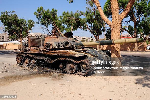 A T72 Tank Destroyed By Nato Forces Just Outside Benghazi Libya