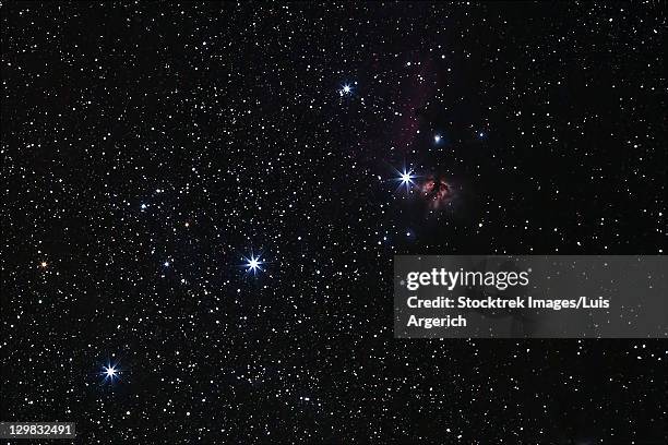 orion's belt, horsehead nebula and flame nebula. - orion belt stock pictures, royalty-free photos & images