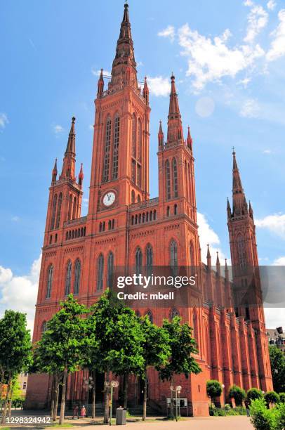 wiesbaden marktkirche - market church in wiesbaden germany - wiesbaden stock pictures, royalty-free photos & images