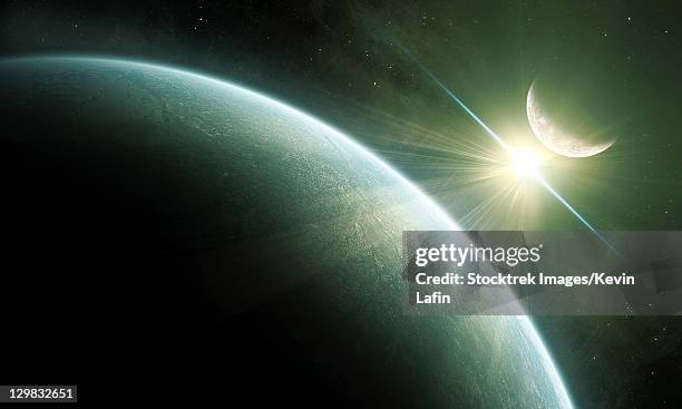 artist's concept of epsilon eridani, a possible habitable planet. - extrasolar planet stock illustrations