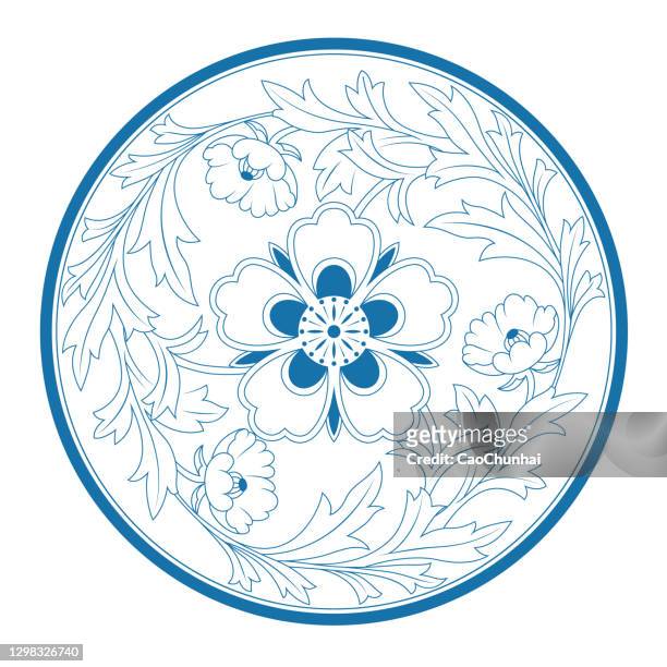 circle floral pattern of china style - ancient relic stock illustrations