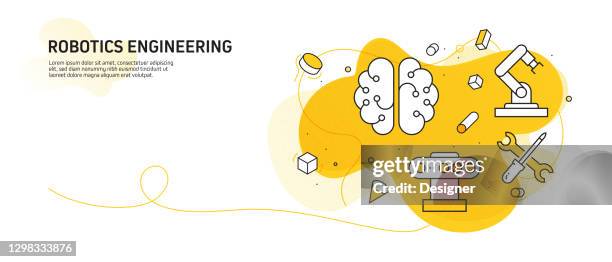 robotics engineering related modern line style vector illustration - engineer tablet stock illustrations