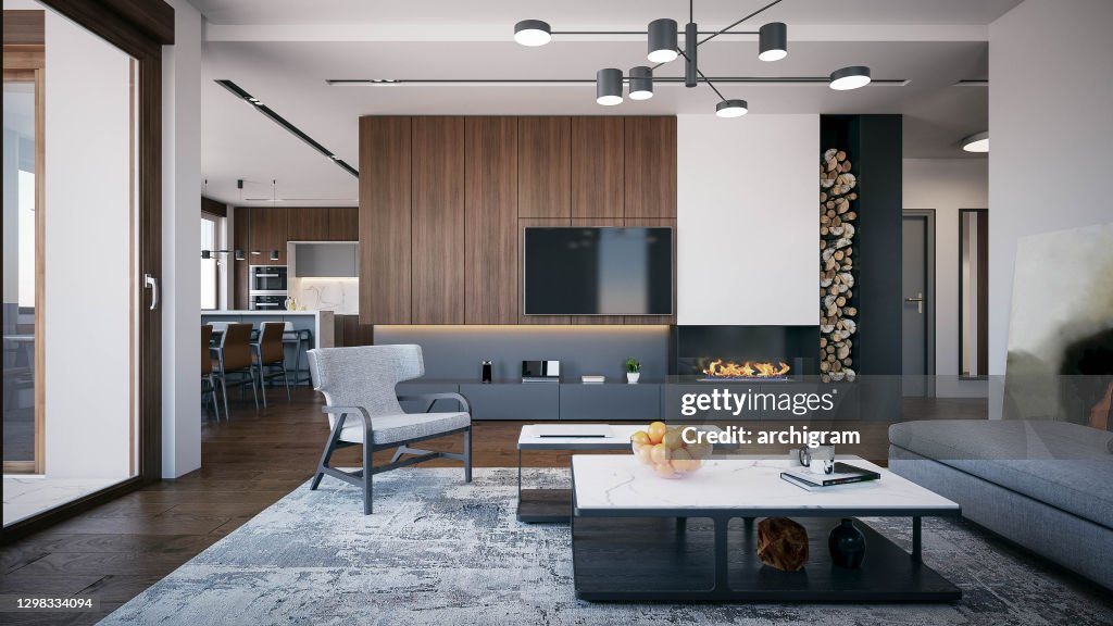 Interior Design Architecture Computer Generated Image Of Living Room ...