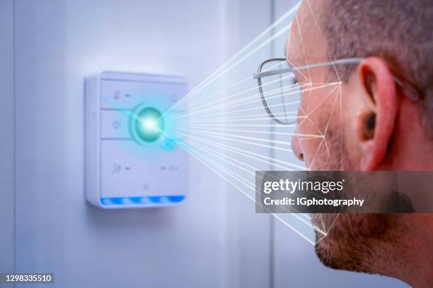 home automation hub with facial recognition - doorbell stock pictures, royalty-free photos & images