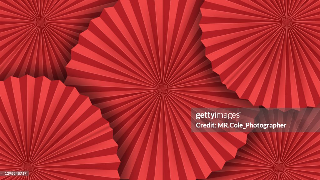Illustration red Chinese folded fans texture background, Celebrate Happy Chinese new year background concep
