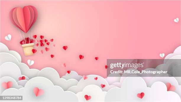 illustration valentine's day background by pink color papercutting style - día de san valentín fotografías e imágenes de stock
