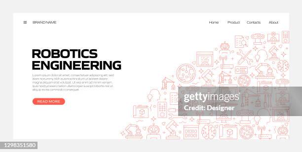 robotics engineering related pattern design web banner - factory worker tablet stock illustrations