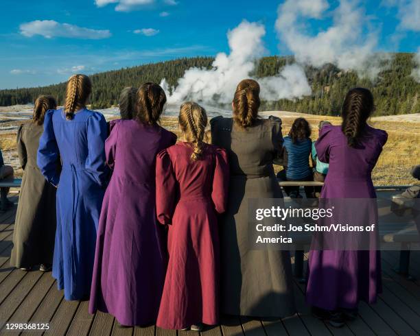 Fundamentalist Church of Jesus Christ of Latter-Day Saints, FLDS Church, Mormon denomination, visiting Old Faithful, Yellowstone National Park.