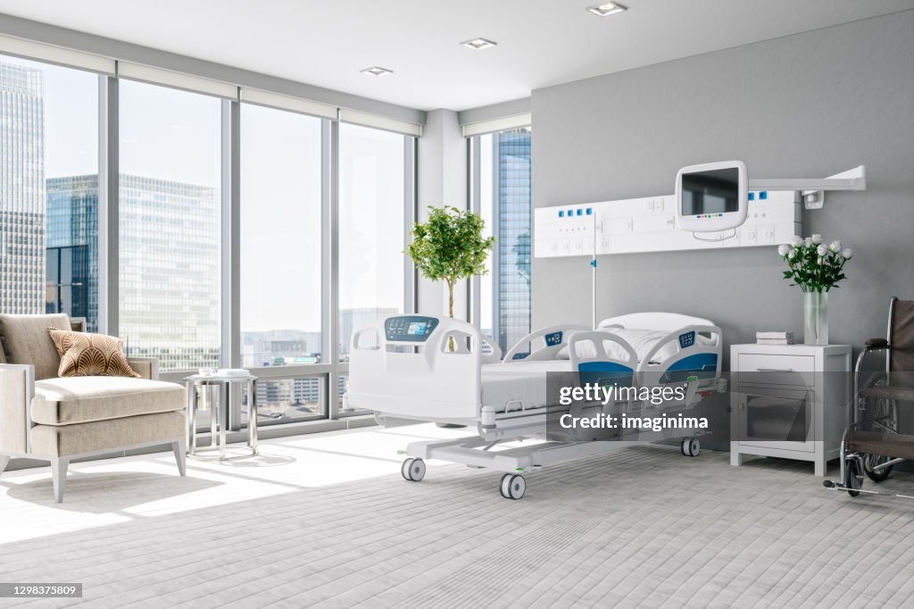 Leeres luxuriöses, modernes Krankenhauszimmer