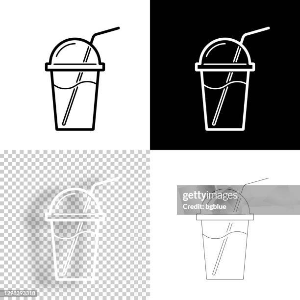 ilustraciones, imágenes clip art, dibujos animados e iconos de stock de taza con paja. icono para el diseño. fondos en blanco, blanco y negro - icono de línea - smoothie