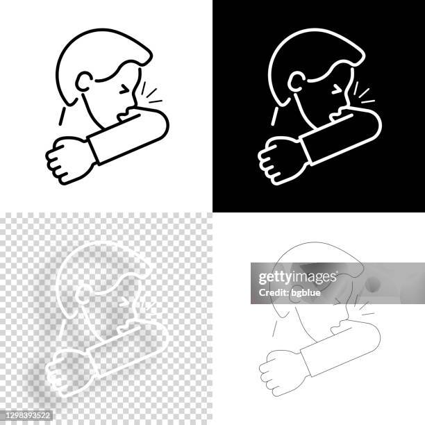 cough or sneeze into elbow. icon for design. blank, white and black backgrounds - line icon - cough or sneeze into elbow stock illustrations