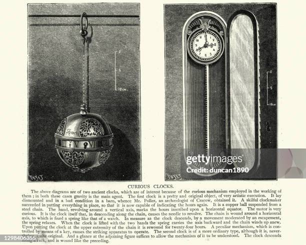 examples of curious clock, victorian 19th century - antique clock stock illustrations