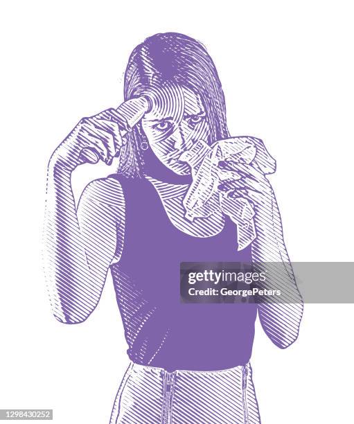 woman taking her temperature - forehead temperature check stock illustrations