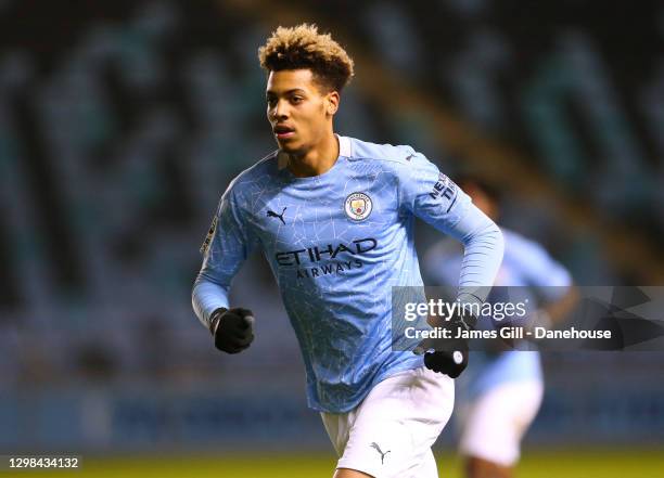 Felix Nmecha of Manchester City U23 during the Premier League 2 match between Manchester City U23 and Blackburn Rovers U23 at Manchester City...