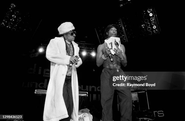 Rappers Humpty Hump and 2 Pac of Digital Underground performs their hit song, 'Sex Packets' at Market Square Arena in Indianapolis, Indiana in July...