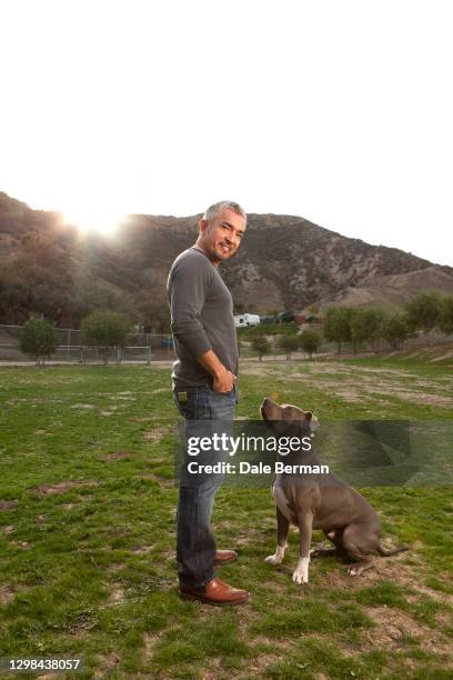 Celebrity Dog Trainer Cesar Millan poses for a portrait at his dog training facility on January 31, 2012 in Santa Clarita, California.