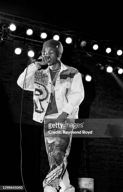 Rapper Rakim of Eric B. & Rakim performs at the International Amphitheatre in Chicago, Illinois in April 1990.