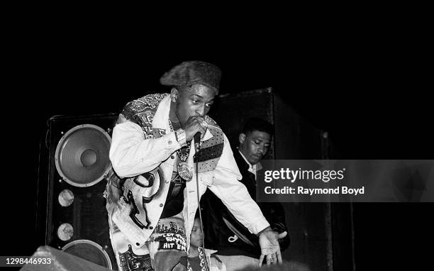 Rapper Rakim of Eric B. & Rakim performs at the International Amphitheatre in Chicago, Illinois in April 1990.