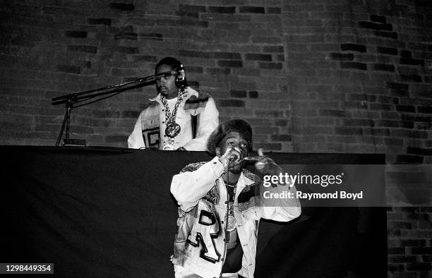 Eric B. And rapper Rakim of Eric B. & Rakim performs at the International Amphitheatre in Chicago, Illinois in April 1990.