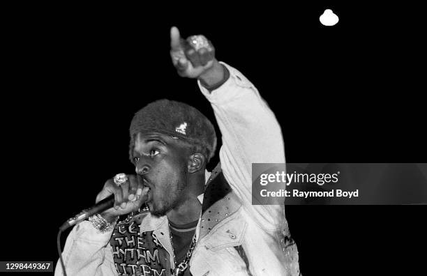 Rapper Rakim of Eric B. & Rakim performs at the International Amphitheatre in Chicago, Illinois in April 1990.