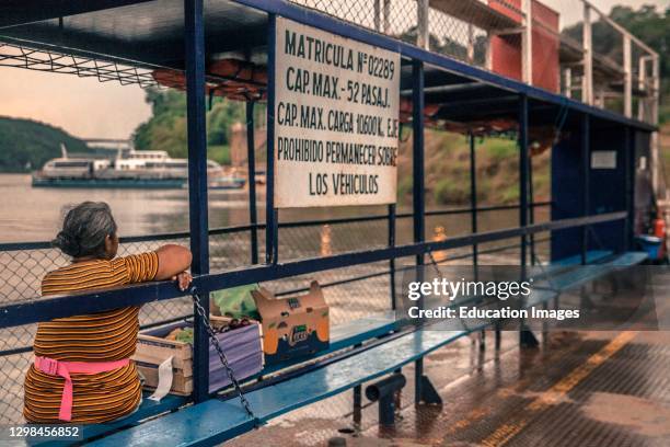 Ferry service at the triple border between Argentina, Brazil and Paraguay at the conjunction between the rivers Rio Parana and Rio Iguacu.