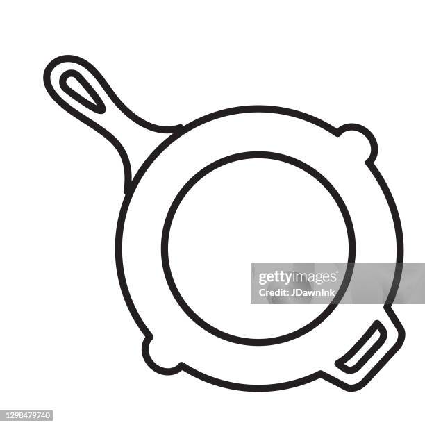 kitchen and cooking cast iron pan thin line icon - editable stroke - cast iron stock illustrations
