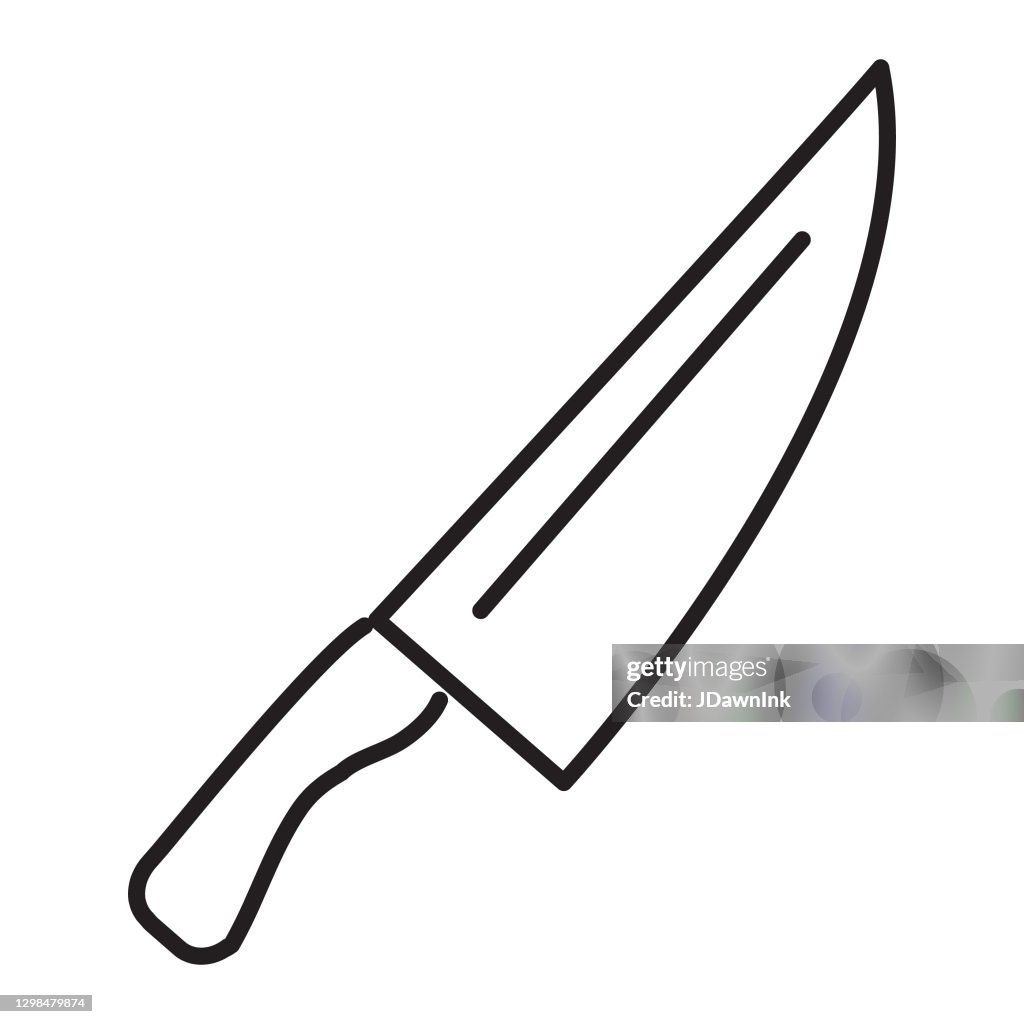Kitchen and cooking chef's knife thin line Icon - editable stroke