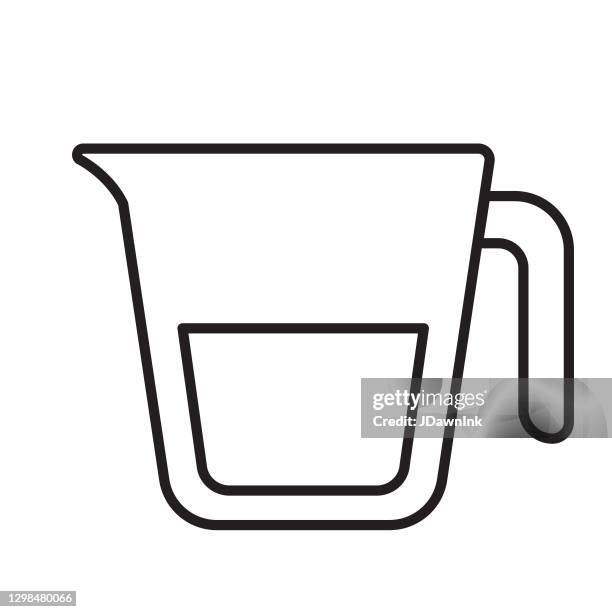 kitchen and cooking measuring cup with half cup thin line icon - editable stroke - measuring cup white background stock illustrations