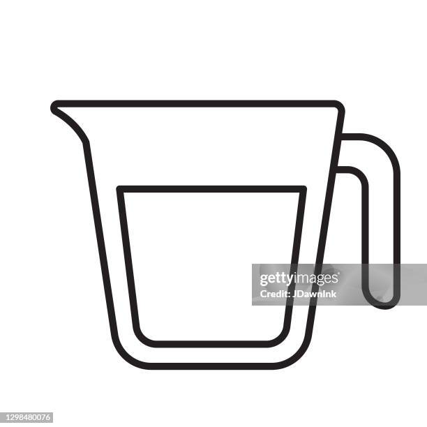 illustrazioni stock, clip art, cartoni animati e icone di tendenza di tazza di misura da cucina e da cucina con tre quarti tazza linea sottile icona - corsa modificabile - quarter